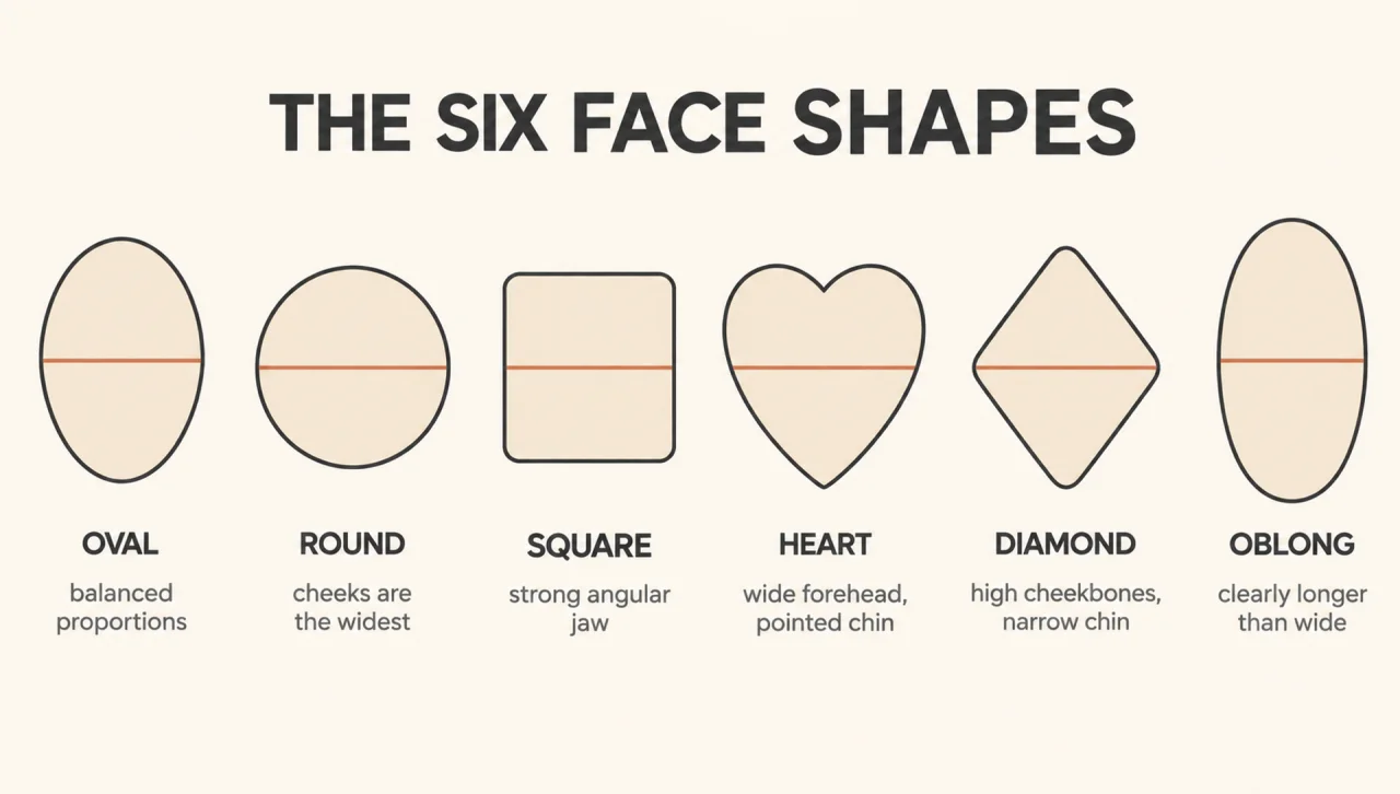 Chart of six face shapes used to find what hairstyle suits you